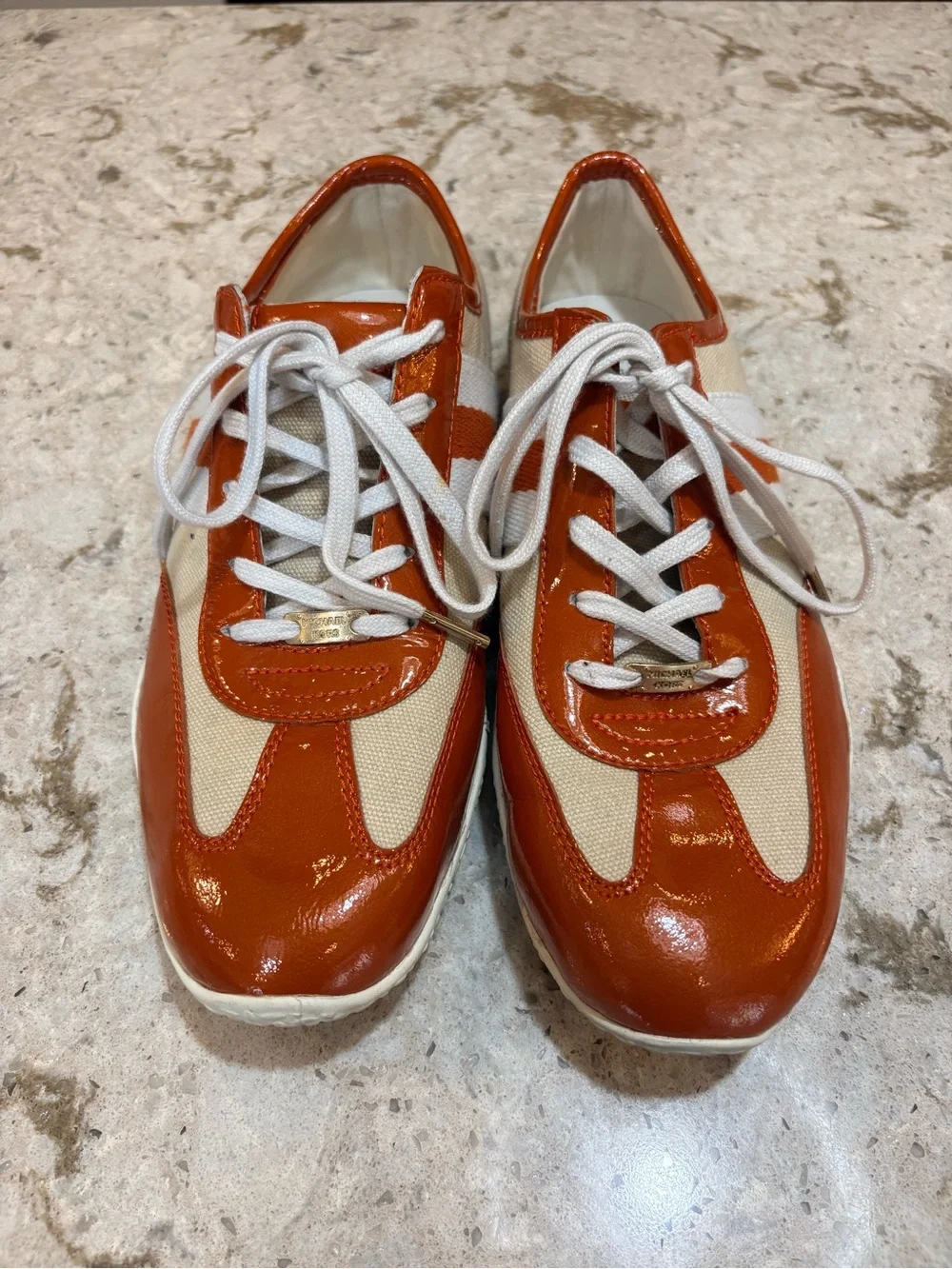 Michael Kors Orange and Cream Patent Leather Sneakers